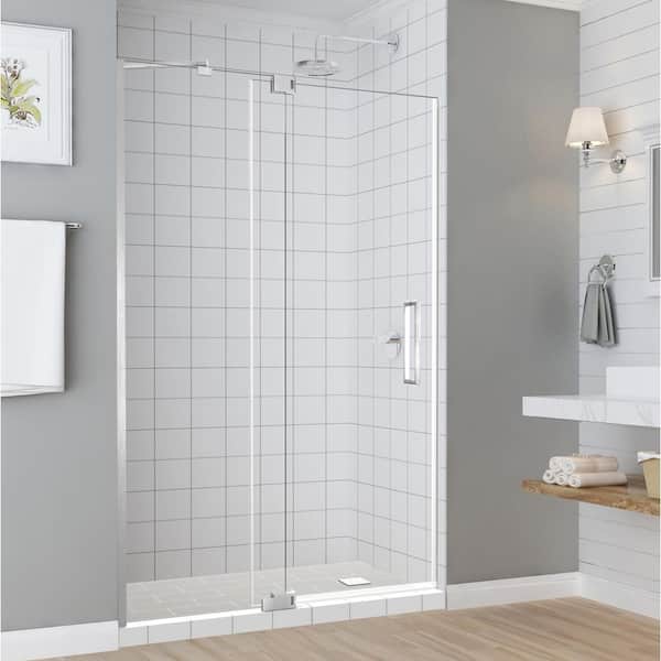 Aston Madox 48 in. to 54 in. x 74.875 in. Frameless Pivot Shower Door in Stainless Steel