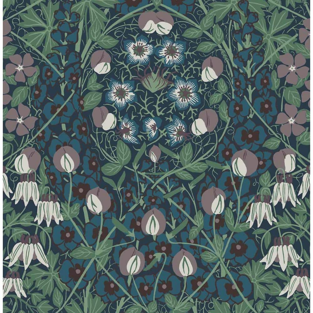 Deep Ocean and Purple Haze Floral Vinyl Peel and Stick Wallpaper