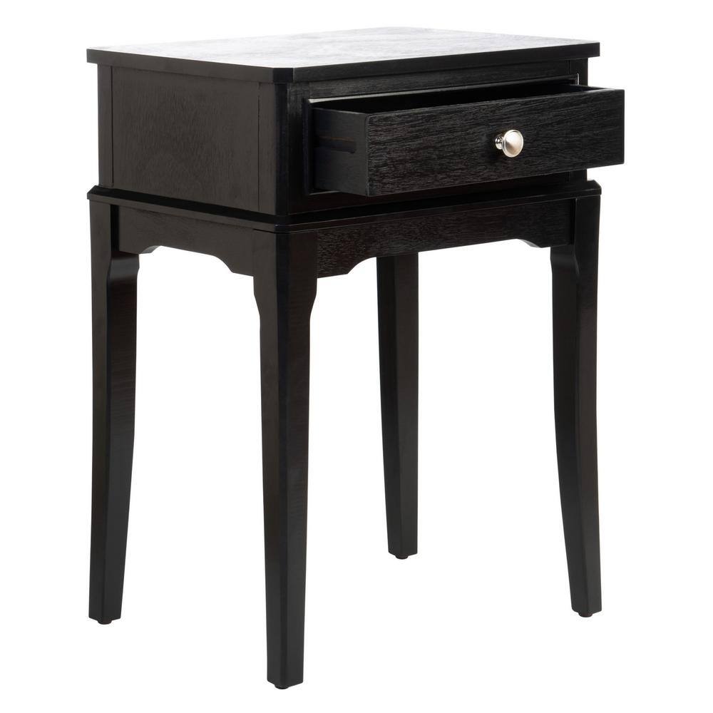Opal French Black Wood Storage Accent Table with Scalloped Apron