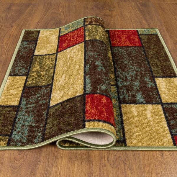 Ottomanson Classics Non-Slip Rubberback Boxes 2x3 Indoor Area Rug/Entryway  Mat, 2'3 x 3', Multicolor 