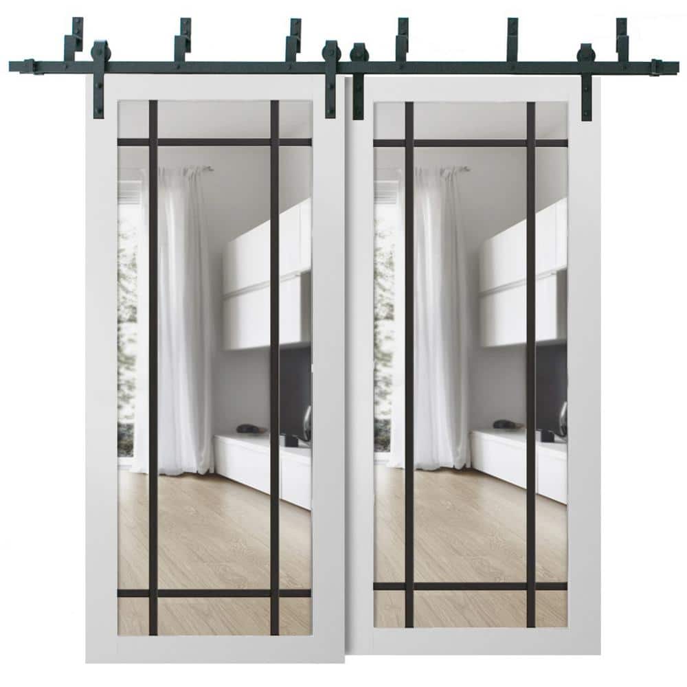 48 in. x 84 in. 2 Panel Clear Glass White Solid Wood Sliding Barn Door with Hardware Kit price history on PriceWatchPro