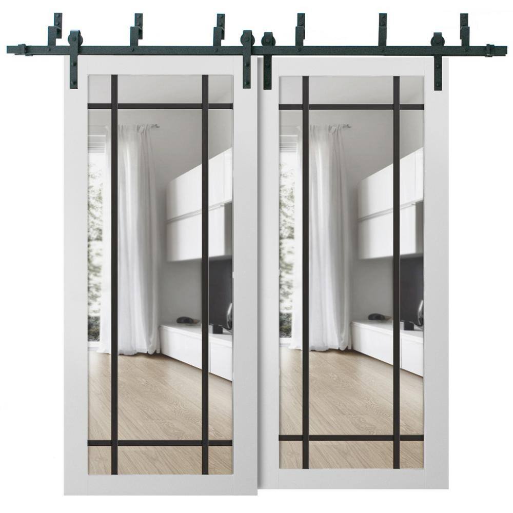 64 in. x 80 in. 2 Panel Clear Glass White Solid Wood Sliding Barn Door with Hardware Kit price history on PriceWatchPro