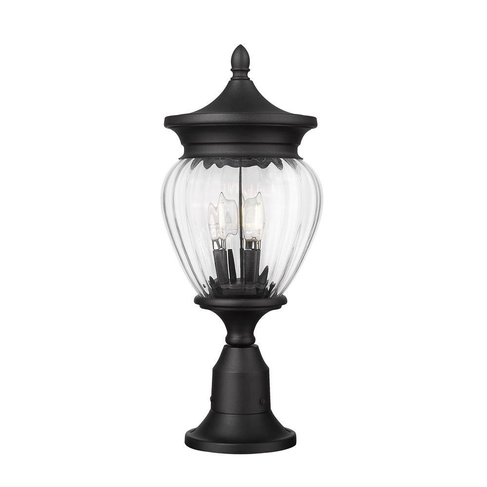 Davina 22.25-Inch Black Aluminum Pier Mounted Outdoor Light with Ribbed Glass