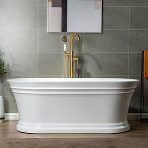 Antony 67 in. Acrylic FlatBottom Double Ended Bathtub with Brushed Gold Overflow and Drain Included in White