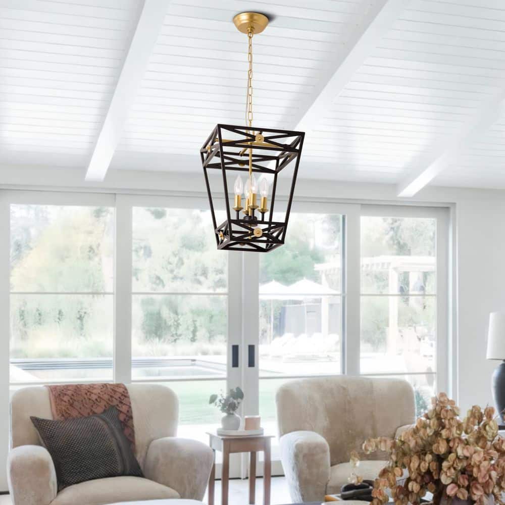 4-Light 12in Black/Gold Farmhouse Iron Lantern Dimmable Chandeliers Living Dining Foyer Bedroom Lighting price history on PriceWatchPro