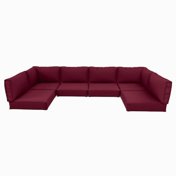 26 in. x 26 in. x 5 in. (14-Piece) Deep Seating Outdoor Lounge Chair Sectional Cushion Burgundy