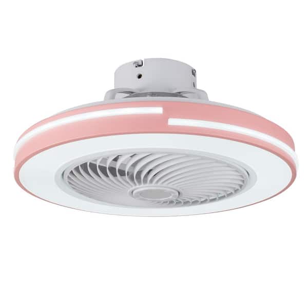 OUKANING 20 in. Pink Modern Indoor Integrated LED Round Ceiling Fan with Remote Control 6 Speeds