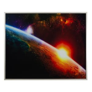 Tempered Glass Series "Setting Sun" Framed Astronomy Photography Wall Art 40 in x 50 in