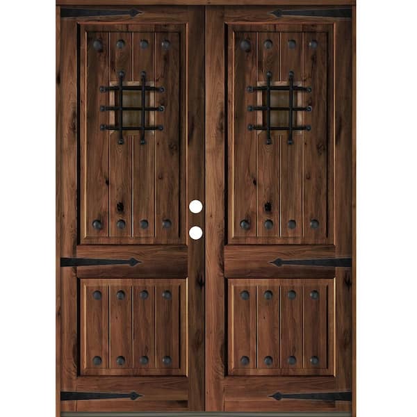 72 in. x 80 in. Mediterranean Knotty Alder Arch Top with Red Mahogony Stain Right-Hand Wood Double Prehung Front Door 72 in. x 80 in. Mediterranean Knotty Alder Arch Top with Red Mahogony Stain Right-Hand Wood Double Prehung Front Door