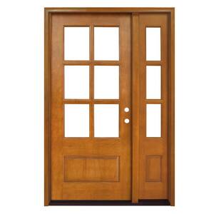 50 in. x 80 in. Craftsman Savannah 6 Lite LHIS Autumn Wheat Mahogany Wood Prehung Front Door with Single 10 in. Sidelite