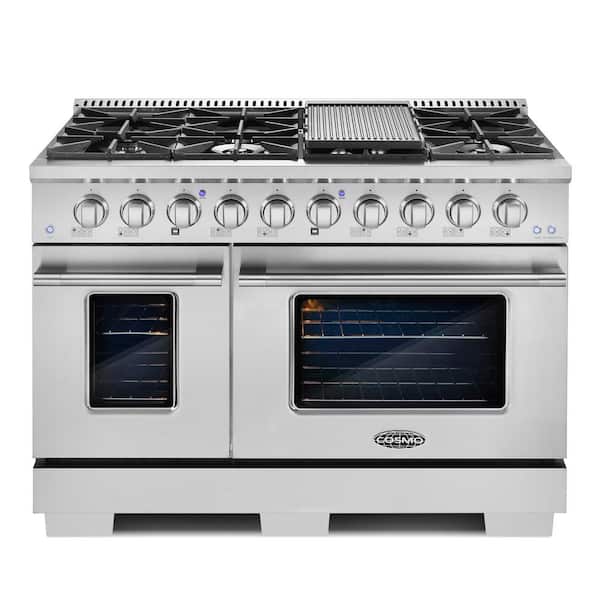 Cosmo Commercial-Style 48 in. 5.5 cu. ft. Double Oven Gas Range with 8 Italian Burners in Stainless Steel