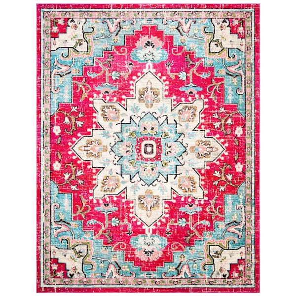 SAFAVIEH Madison Fuchsia/Blue 10 ft. x 14 ft. Border Geometric Floral Medallion Area Rug