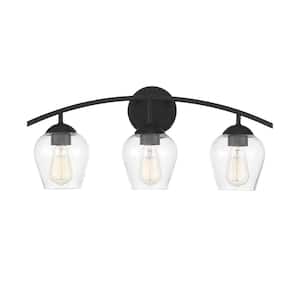 24 in. W x 10.37 in. H 3-Light Matte Black Bathroom Vanity Light with Clear Glass Shades