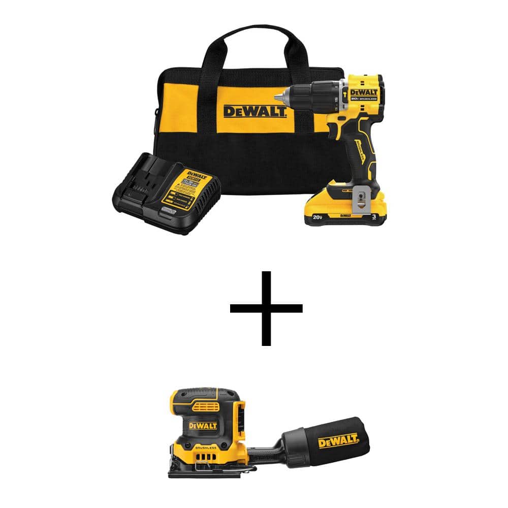 DEWALT ATOMIC 20V Lithium-Ion Cordless 1/2 in. Compact Hammer Drill and Brushless 1/4 Sheet Sander with 3Ah Battery and Charger -  DCD799L1DCW200B