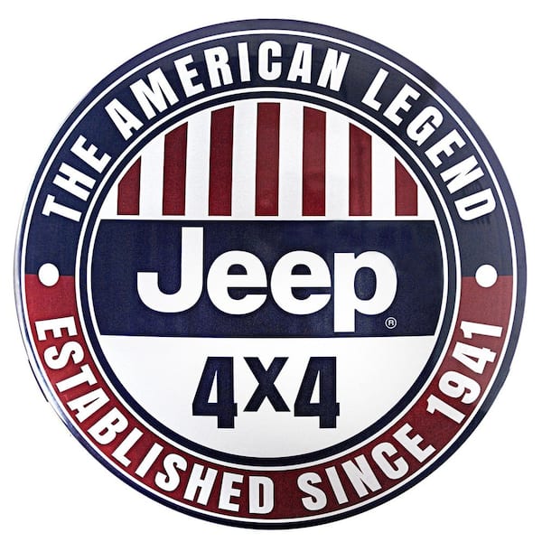 American Art Decor Dome Shaped Metal Wall Art Sign-Bar, Man Cave, Garage, Game Room, Bedroom & More (Jeep 4X4)Blue/Red/White, 15" H x 15" L