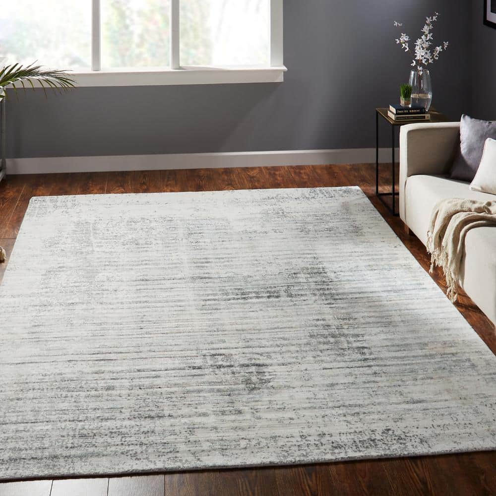 Gray and Sky Abstract High Pile Area Rug