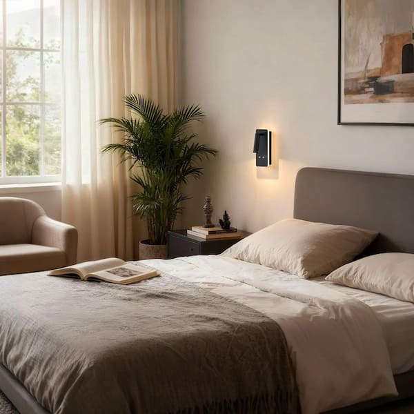 8 in. 6-Watt 1-Light Black Integrated LED Wall Sconces, Dimmable Vanity Light Wall Reading Lights for Bedroom, (2-Pack)