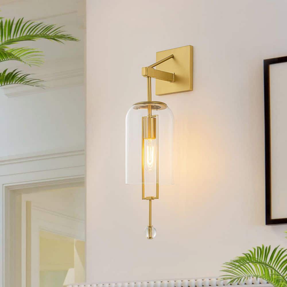 5.8 in. 1-Light Modern Industrial Brushed Gold Wall Sconce with Clear Cylinder Glass Shades for Hallway and Bedroom price history on PriceWatchPro