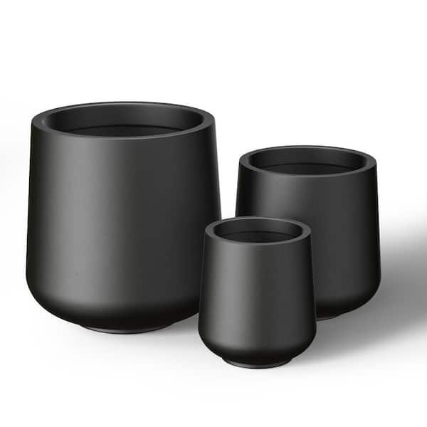 15.5, 12, 8.5 in. Dia Charcoal Black Large Tall Round Concrete Planter/Garden Plant Pot for Indoor and Outdoor Set of 3