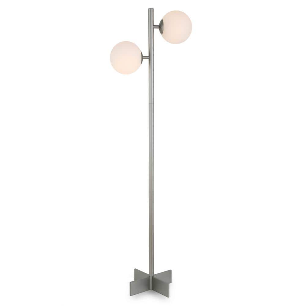 Sleek Nickel Finish Floor Lamp with Adjustable Milk Glass Orbs