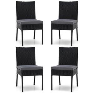 Rattan Wicker Outdoor Patio Dining Chairs Set Cushioned Seat Backrest in Gray (Set of 4)