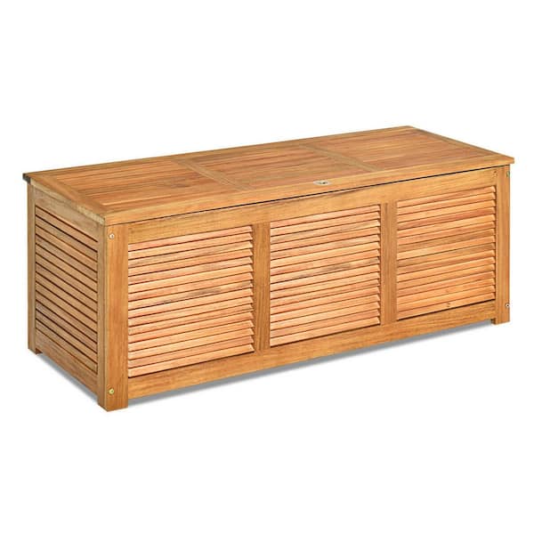 Unbranded Outdoor 47 Gallon Acacia Wood Storage Bench Deck Box, Nature