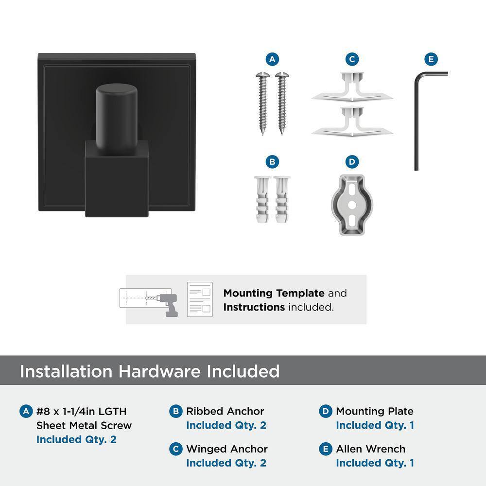 Matte Black Single Prong Wall Mounted Robe Hook