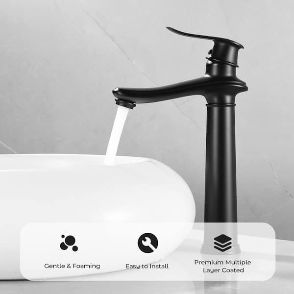 Single Handle Single Hole Bathroom Vessel Sink Faucet, Waterfall Bathroom Sink Faucet with Pop-Up Drain in Matte Black