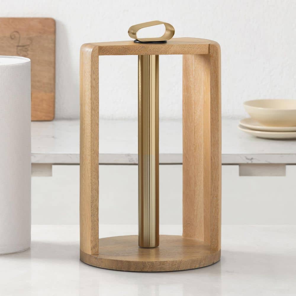 Anti Skid Top Load Wood Paper Towel Holder with Sleek Metal Rod Mango/Gold price history on PriceWatchPro