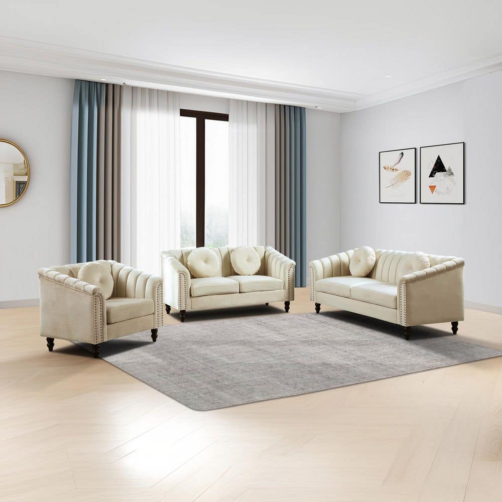 AndMakers 3-Piece White Microfiber Living Room Set WJL-F4905 - The Home ...