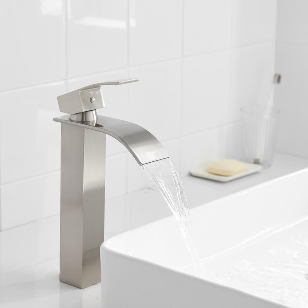 Brushed Nickel Single Handle Waterfall Vessel Sink Faucet with Drain Assembly
