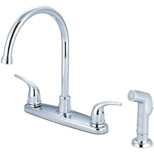 Double-Handle Standard Kitchen Faucet with Side Spray in Polished Chrome