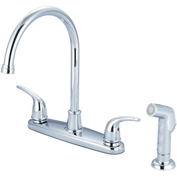 OLYMPIA Double-Handle Standard Kitchen Faucet with Side Spray in Polished Chrome