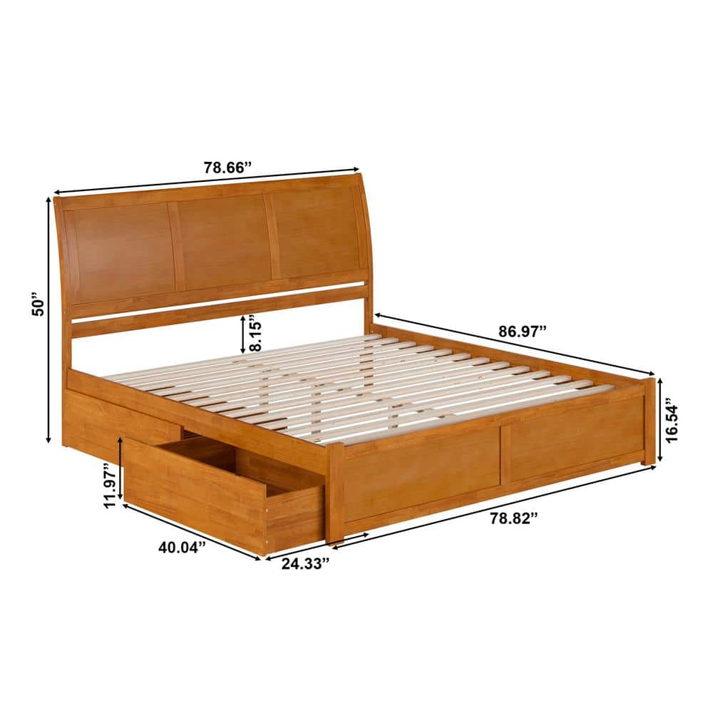 Portland Light Toffee King Wood Platform Bed with Storage Drawers