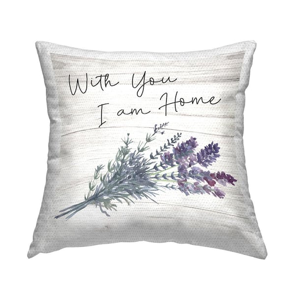With You I'm Home Lavender Bunches Purple Square Outdoor Throw Pillow