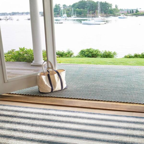 Awning Stripe Machine Washable Blue 3 ft. x 5 ft. Indoor Area Rug