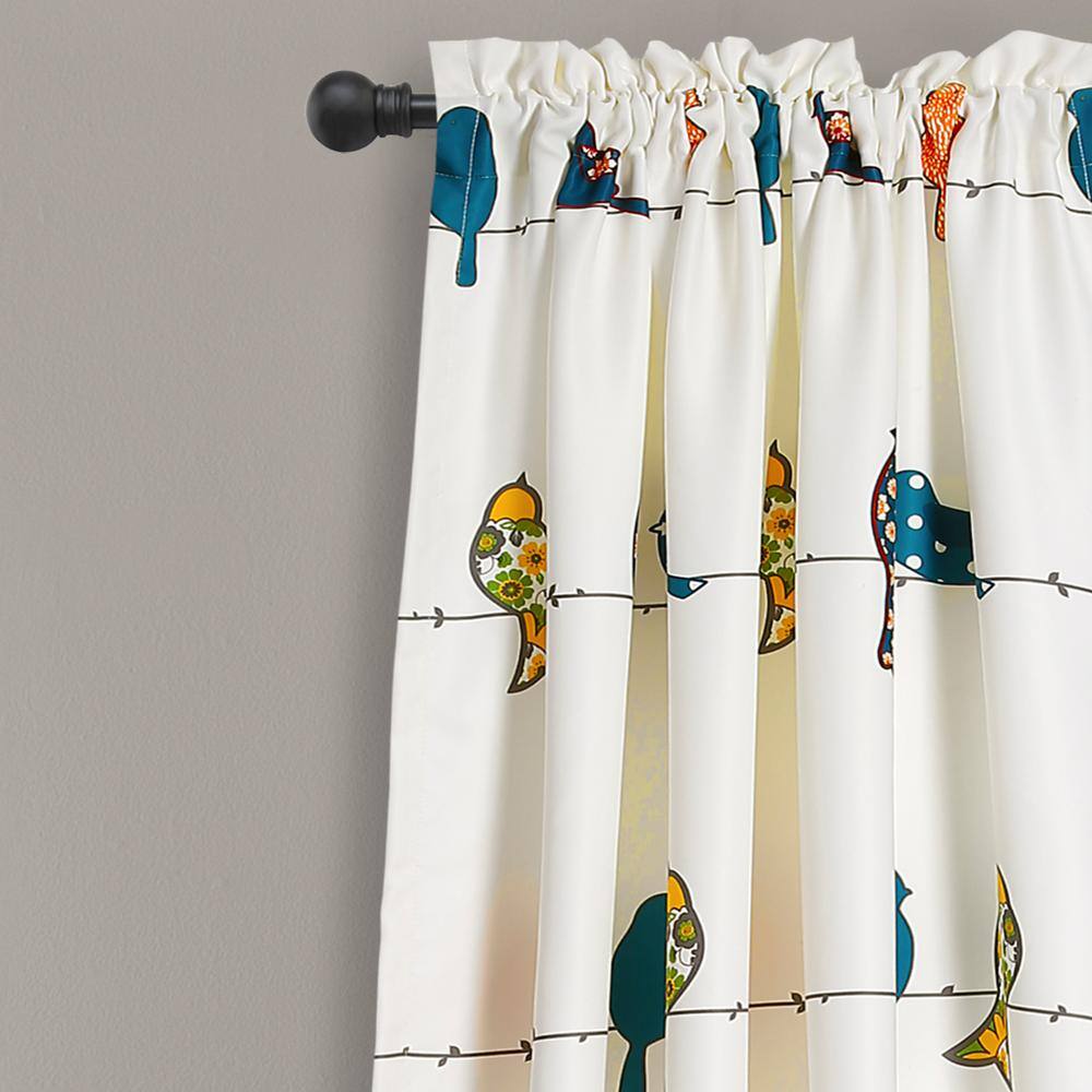 Multi-Colored Polyester Bird Print Room Darkening Curtain Panels
