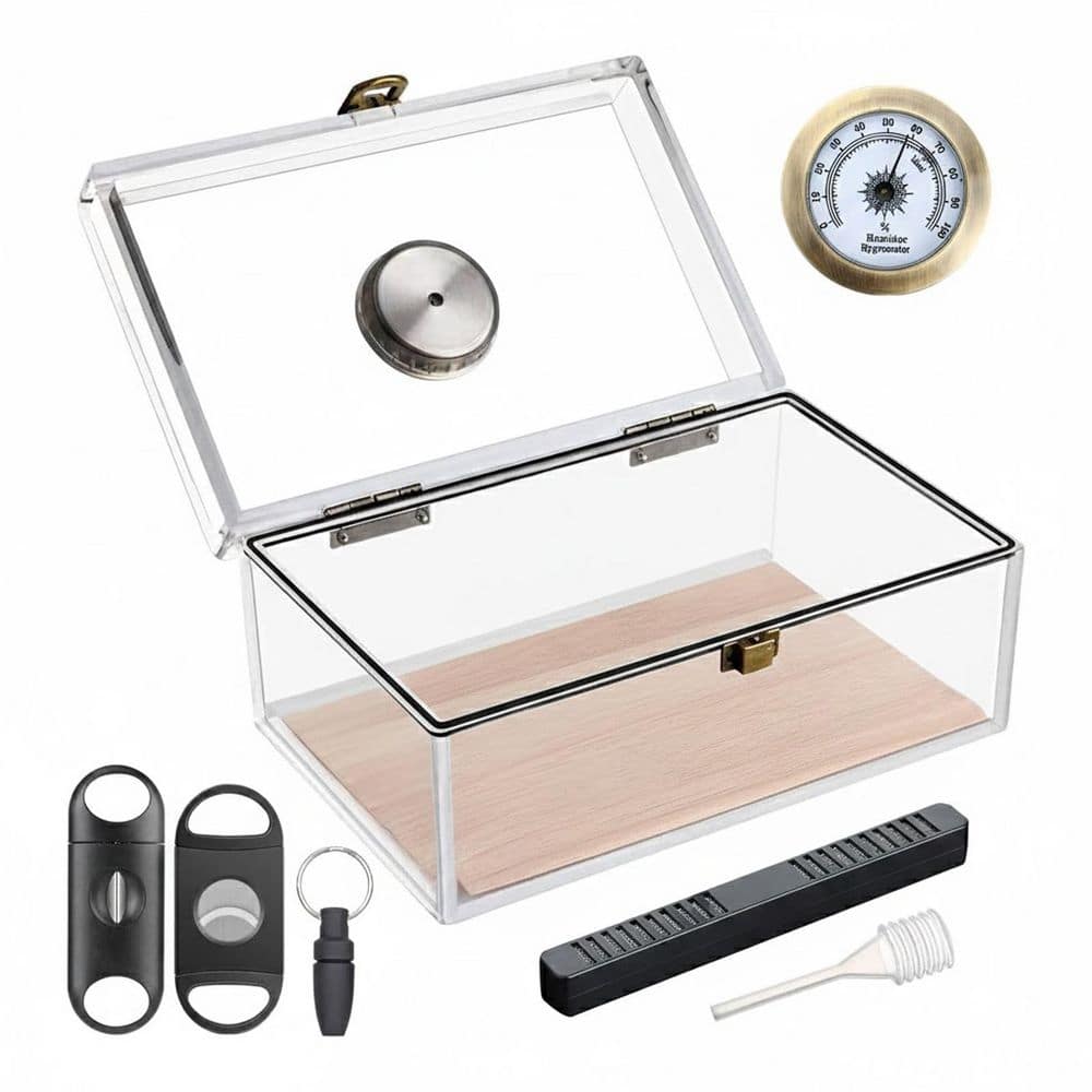Modern Humidor Box 8.3 in. W x 3.5 in. H Clear Acrylic Modern Cigar Humidor Box Cigar Case ...
