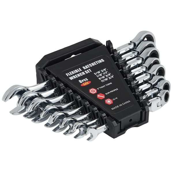 8 Piece SAE Ratcheting Wrench Set Combination Ratcheting Wrench, 72-Tooth 5° Swing Arc CR-V Steel