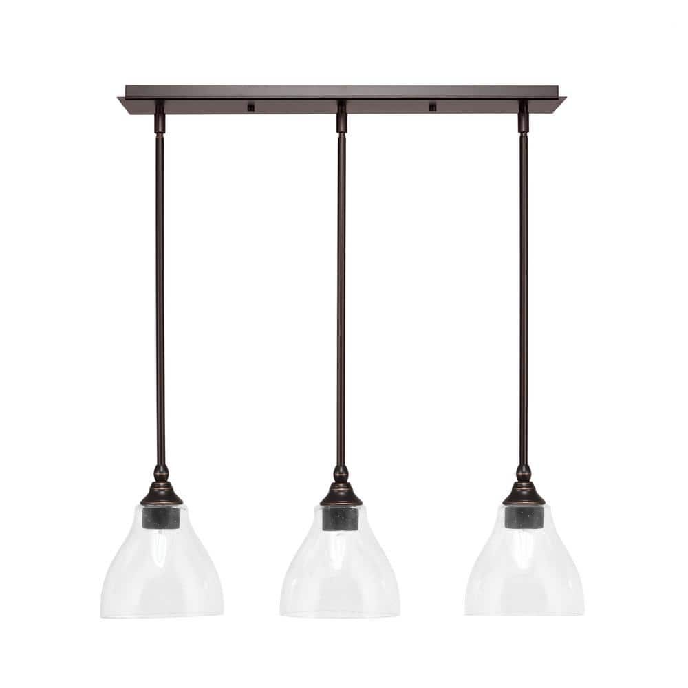 Livingston 100-Watt 3-Light Brown Shaded Pendant Light with 6.25 in. Clear 
