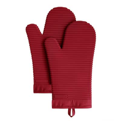 KitchenAid Ribbed Soft Silicone Pot Holder 2-Pack Set, Beet, 7x9