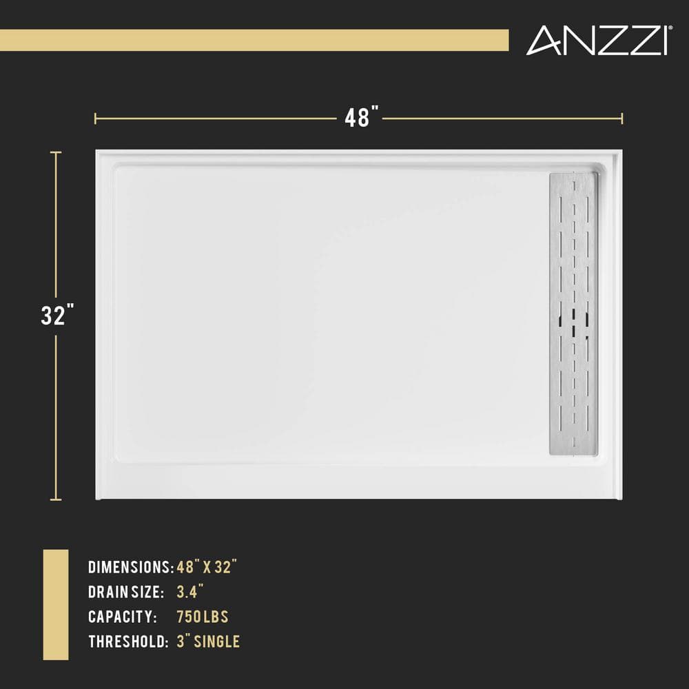 Alexander 48x32 White Resin Right Drain Shower Base