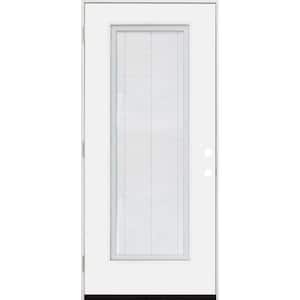 Legacy 32 in. x 80 in. Right-Hand/Outswing Full Lite Clear Glass Mini-Blind White Primed Fiberglass Prehung Front Door