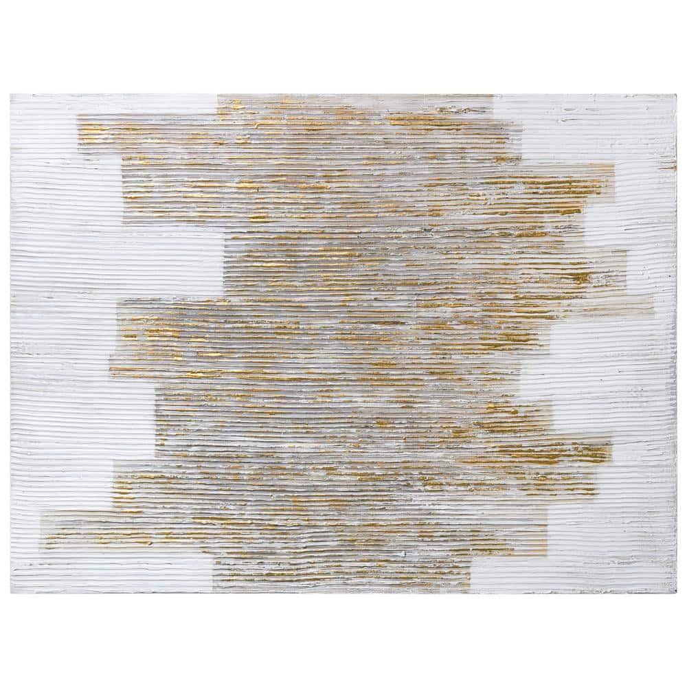The City White and Gold Abstract Hand Painted Canvas Wall Art, 40" x 30"