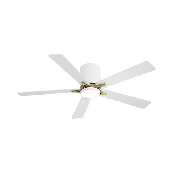 48 in. (4 ft. ) DC Motor Indoor Flush Mount Ceiling Fan with Integrated LED, 5 Reversible Blades, White