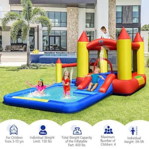 Inflatable Water Slide Castle Kids Bounce House Indoor & Outdoor w/480-Watt Blower