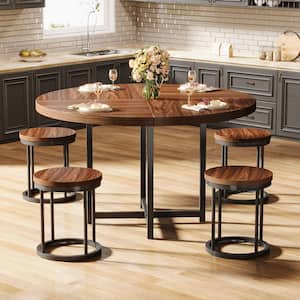 Farmhouse Brown Wood 47.24 in. Sled Dining Table, Kitchen Dinner Table with Strong Metal Frame Seats 4