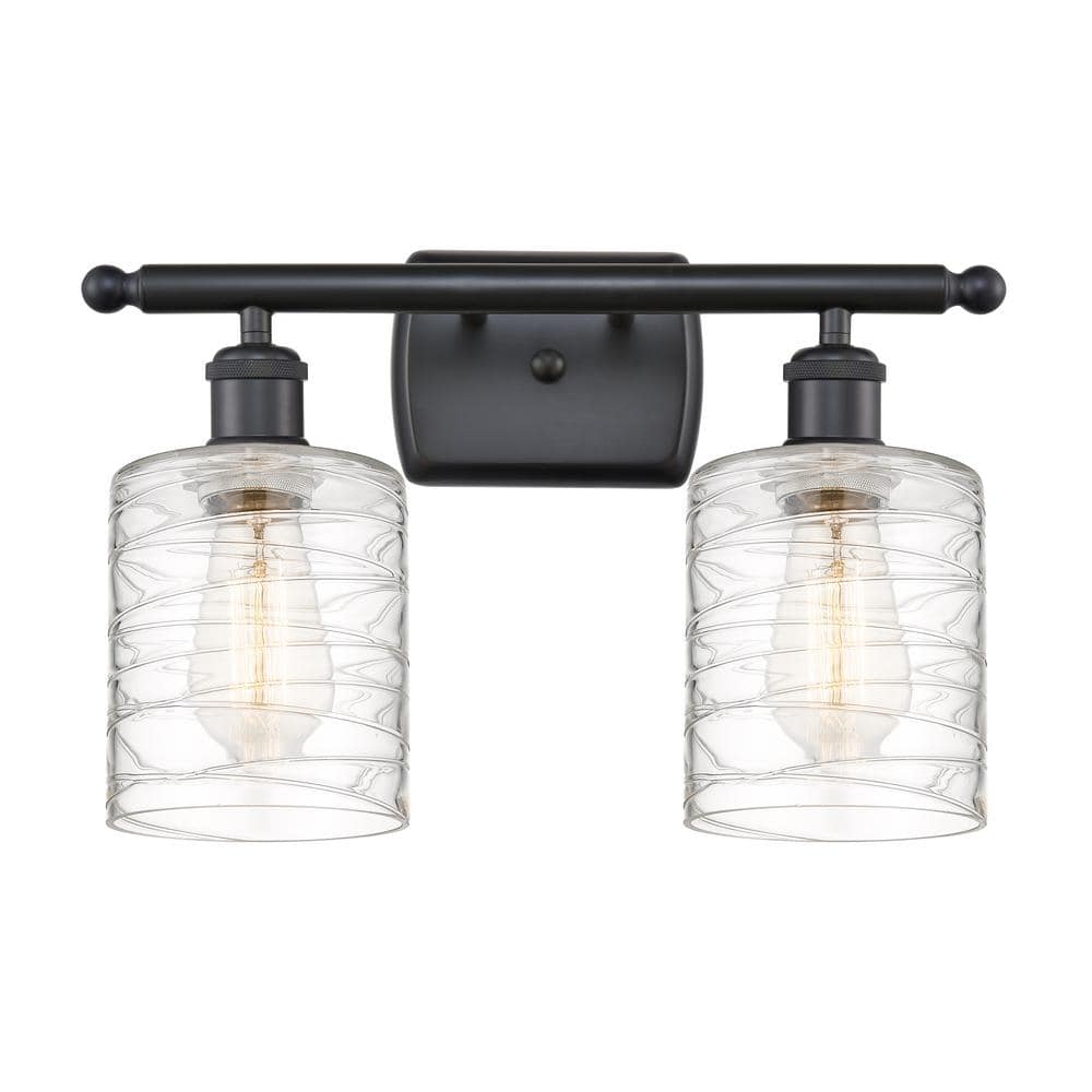 Cobbleskill 16 in. 2-Light Matte Black Vanity Light with Deco Swirl Glass Shade price history on PriceWatchPro