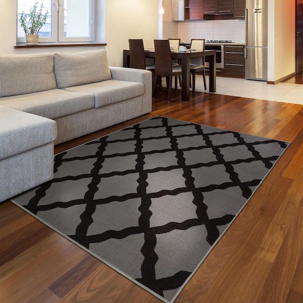 Glamour Collection Non-Slip Rubberback Moroccan Trellis Design 3x5 Indoor Area Rug, 3 ft. 3 in. x 5 ft., Dark Gray