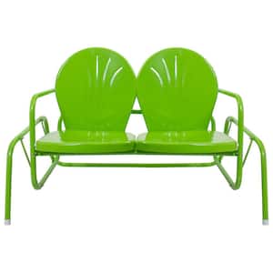 41 in. Green Outdoor Retro Metal Tulip Double Glider Patio Chair Lime